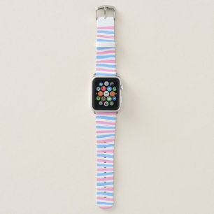 Blue pink and white Striped Apple Watch Band