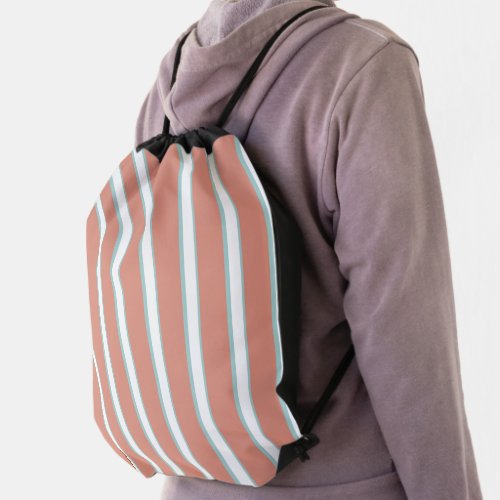 Blue pink and white stripes pattern drawstring bag