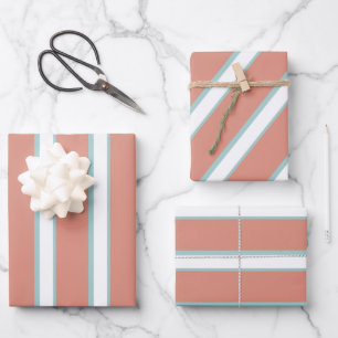 Blue, pink and white stripes pattern wrapping paper sheets