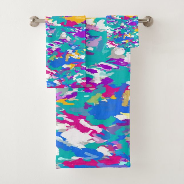 Blue, Pink and Yellow Bath Towel Set (Insitu)