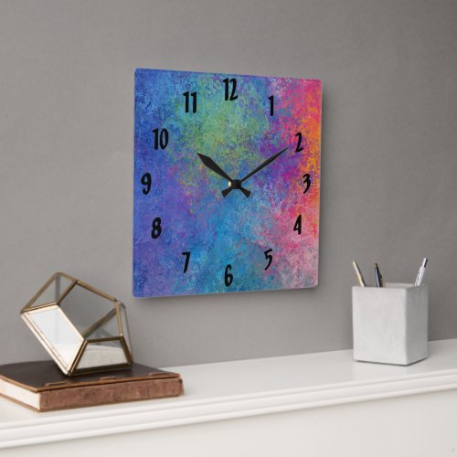 Blue Pink And Yellow Multi Color Abstract Square Wall Clock