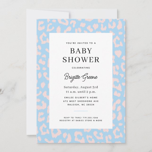 Blue Pink Animal Print Gender Reveal Baby Shower Invitation (Front)