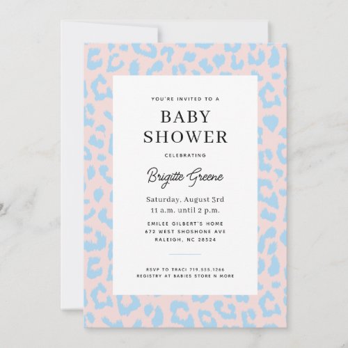 Blue Pink Animal Print Gender Reveal Baby Shower Invitation