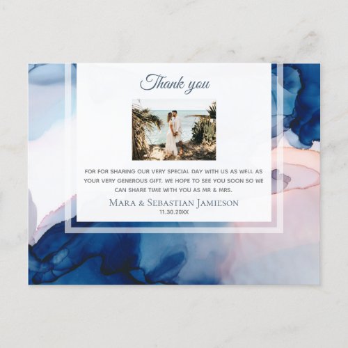 ~ Blue Pink AR17 - Elegant Wedding Thank You Postcard