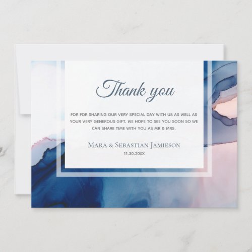 ~ Blue Pink AR17 Watercolor Elegant Trendy Wedding Thank You Card