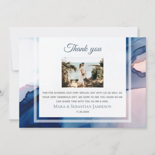 Blue Pink AR17 Watercolor Elegant Trendy Wedding Thank You Card