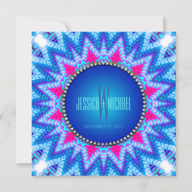 Blue Pink | Aztec Bohemian Monogram Invitation (Front)