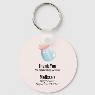 Blue & Pink Baby Bottle Cute Baby Shower Thanks Keychain