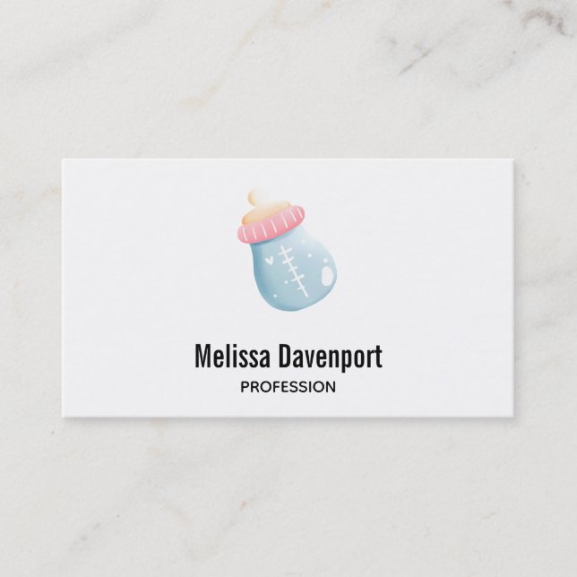 Blue & Pink Baby Bottle Cute Business Card (Front)
