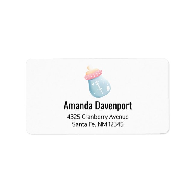 Blue & Pink Baby Bottle Cute Label (Front)