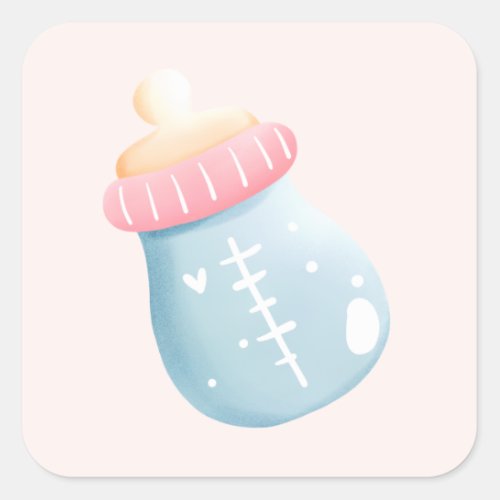 Blue  Pink Baby Bottle Cute Square Sticker