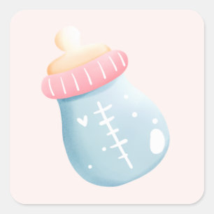 Blue & Pink Baby Bottle Cute Square Sticker
