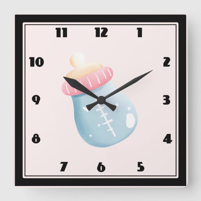 Blue & Pink Baby Bottle Cute  Square Wall Clock (Front)