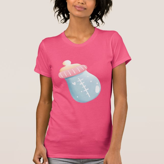 Blue & Pink Baby Bottle Cute T-Shirt (Front)