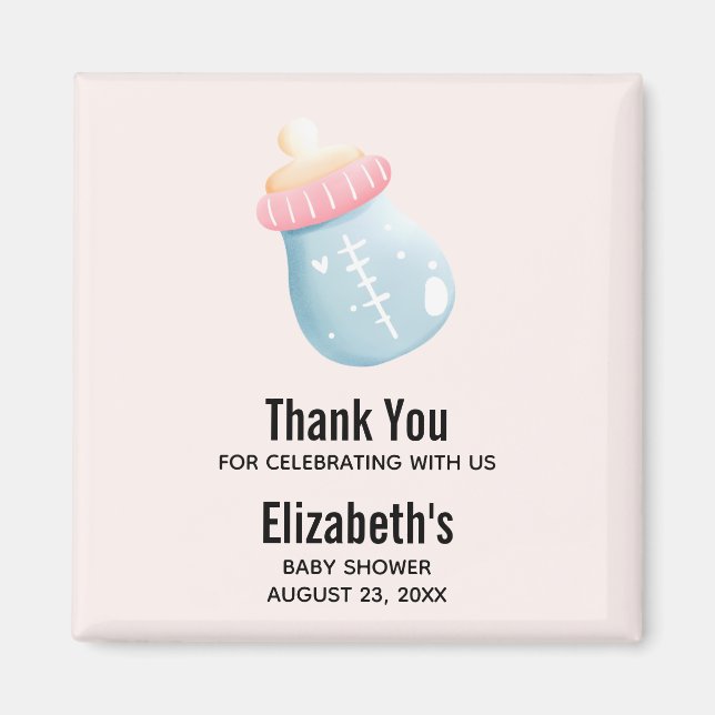 Blue & Pink Baby Bottle Cute Thank You Magnet (Front)