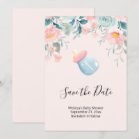 Blue & Pink Baby Bottle with Flower Border