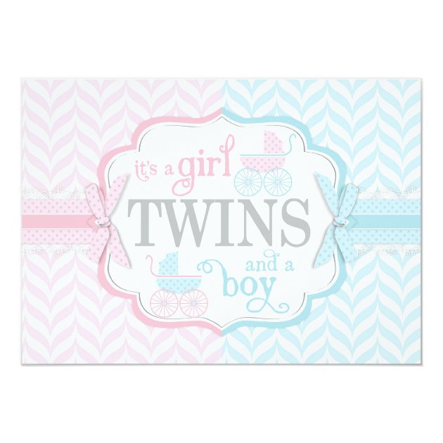 Blue & Pink Baby Carriage Twins Baby Shower Invitation