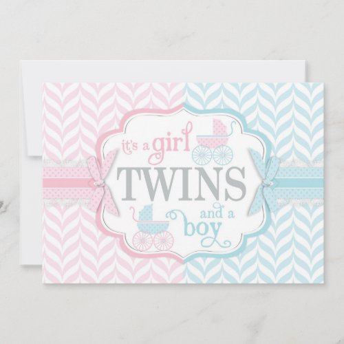 Blue &amp; Pink Baby Carriage Twins Baby Shower Custom Invite