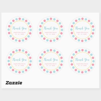 Blue & Pink Baby Shower Thank You Stickers | Zazzle