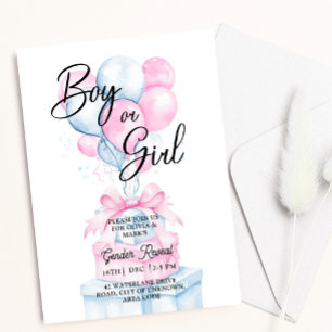Blue Pink Balloon Surprise Box Gender Reveal Invitation