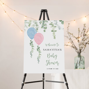Blue pink balloons baby shower welcome sign