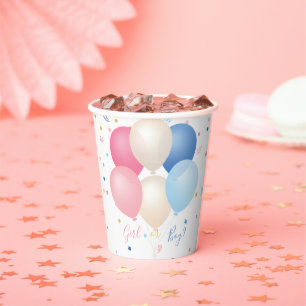 Blue Pink Balloons & Confetti Gender Neutral Paper Cups
