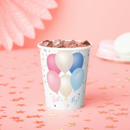 Blue Pink Balloons  Confetti Gender Neutral Paper Cups