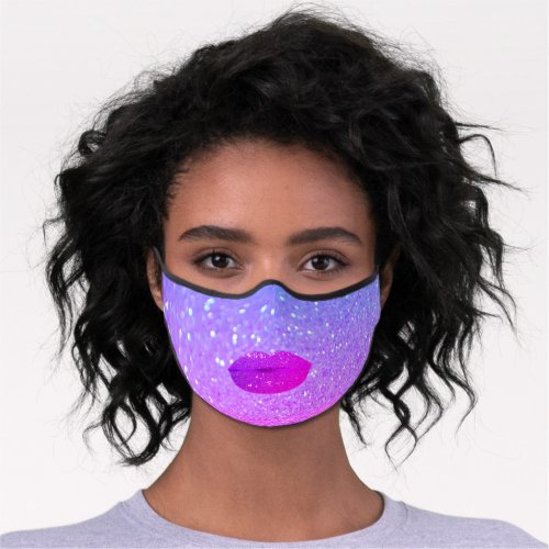 Blue Pink Berry Purple Glitter Effect Kiss Lips Premium Face Mask