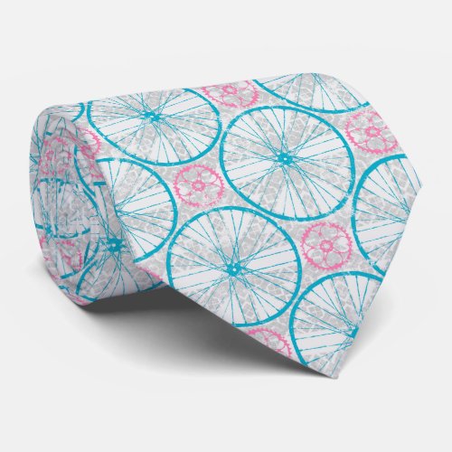 Blue Pink _ Bike Wheels Pattern Neck Tie