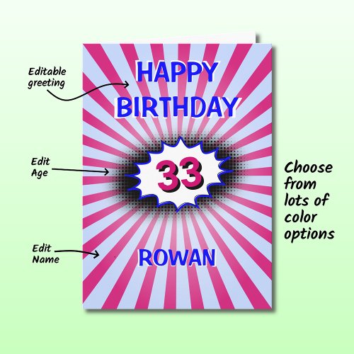 Blue pink birthday custom name and age retro