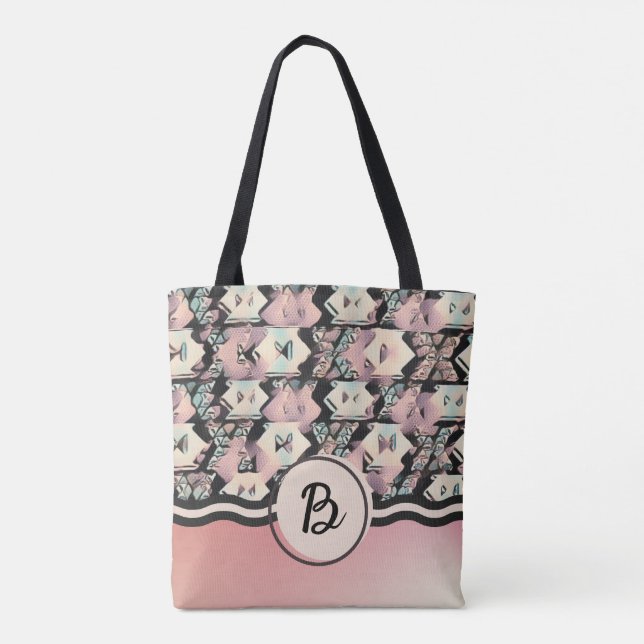 Blue, Pink & Black Abstract Boho Tote Bag (Back)