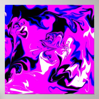 Blue, Pink, Black And White Liquid Art  Poster