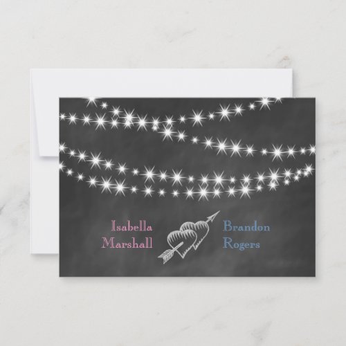Blue &amp; Pink Blackboard Twinkle Lights RSVP. RSVP Card