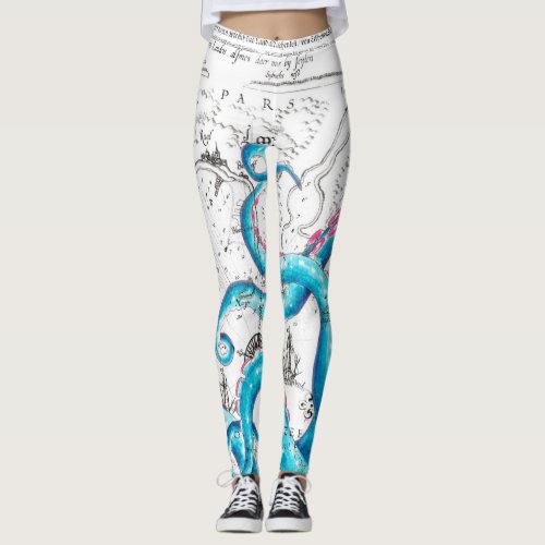 Blue Pink Bleached Tentacles Ink Leggings