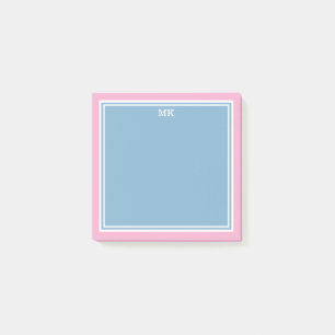 Blue Pink Borders Monogrammed Post-it Notes