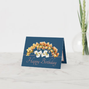 Blue Pink Bouquet Orchids Lilies Happy Birthday Card