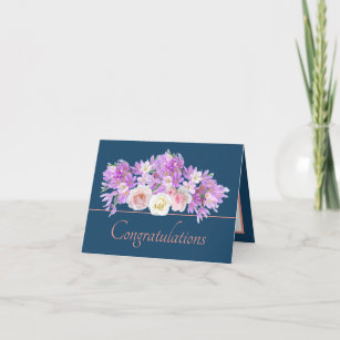 Blue Pink Bouquet Roses & Crocus Congratulations Card
