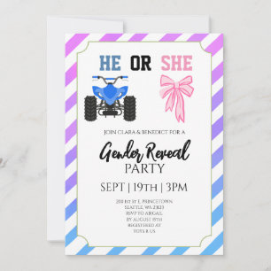 Blue Pink Bow ATV 4 Wheeler Quad Gender Reveal Invitation