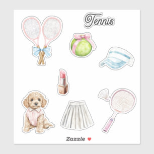 Blue Pink Bow Tennis Ball Rackets Sports Dog Sticker