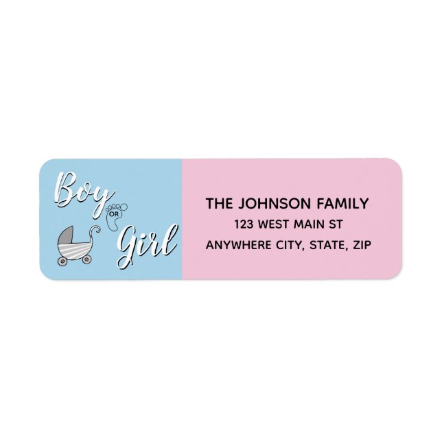 Blue Pink | Boy Girl Gender Reveal Party Label (Front)