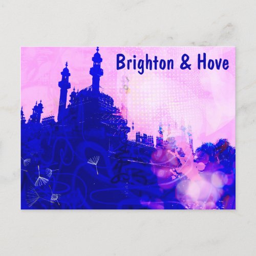 Blue  Pink Brighton Pavilion Screenprint Postcard