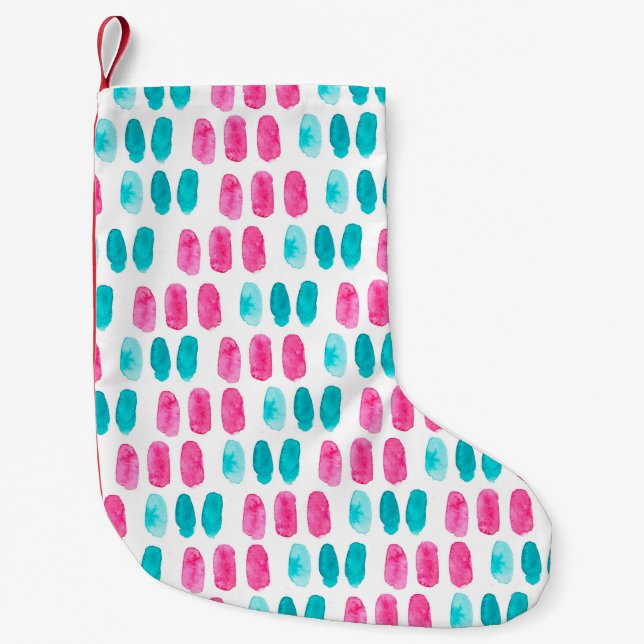 Blue pink brushstrokes. Abstract painting pattern Small Christmas Stocking (Front)
