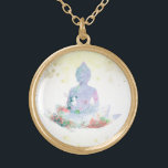 *~* Blue Pink Buddha Botanical Floral Lotus AP33   Gold Plated Necklace<br><div class="desc">(( search id AP33 for similar designs )) Simple and Minimal Abstract Boho Zen Watercolor soft with GOLD areas. There are options in shape and metal plating colors in Silver Plate and Gold Plate. * Energetically Enhanced Bohemian Botanical Garland / Bouquet Floral / Flowers Pastel Modern Popular softly Colorful Zen...</div>