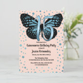 Blue Pink Butterfly Glitter Confetti Quinceañera Invitation (Standing Front)