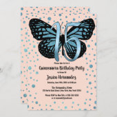 Blue Pink Butterfly Glitter Confetti Quinceañera Invitation (Front/Back)