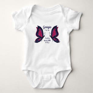 Blue/pink butterfly modern new baby birth stats baby bodysuit