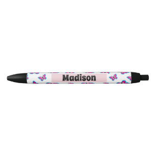 Blue Pink Butterfly Pattern Add Your Name Pen