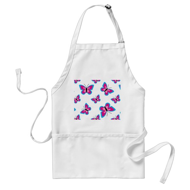 Blue Pink Butterfly Pattern Adult Apron (Front)
