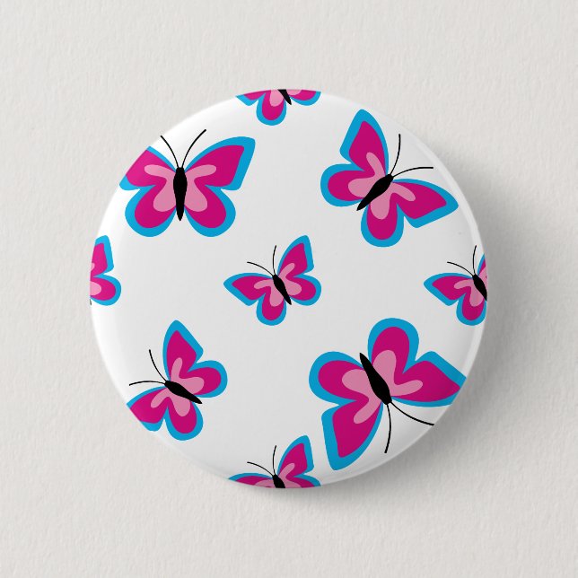 Blue Pink Butterfly Pattern Button (Front)