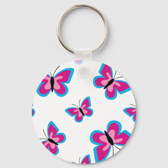 Blue Pink Butterfly Pattern Keychain (Front)